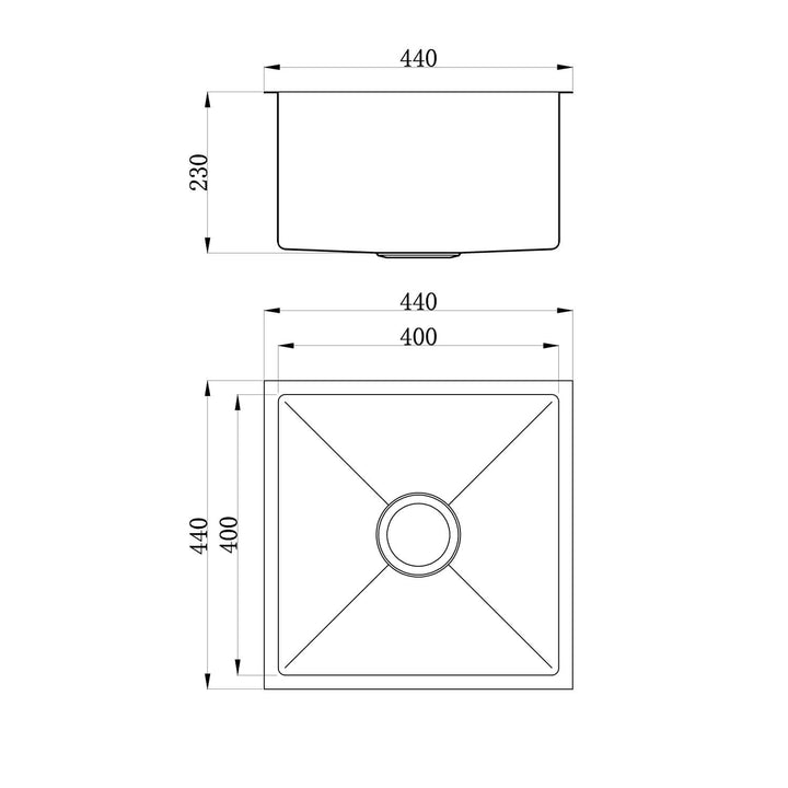 Roma Single Bowl Stainless Steel Sink 440x440x230mm