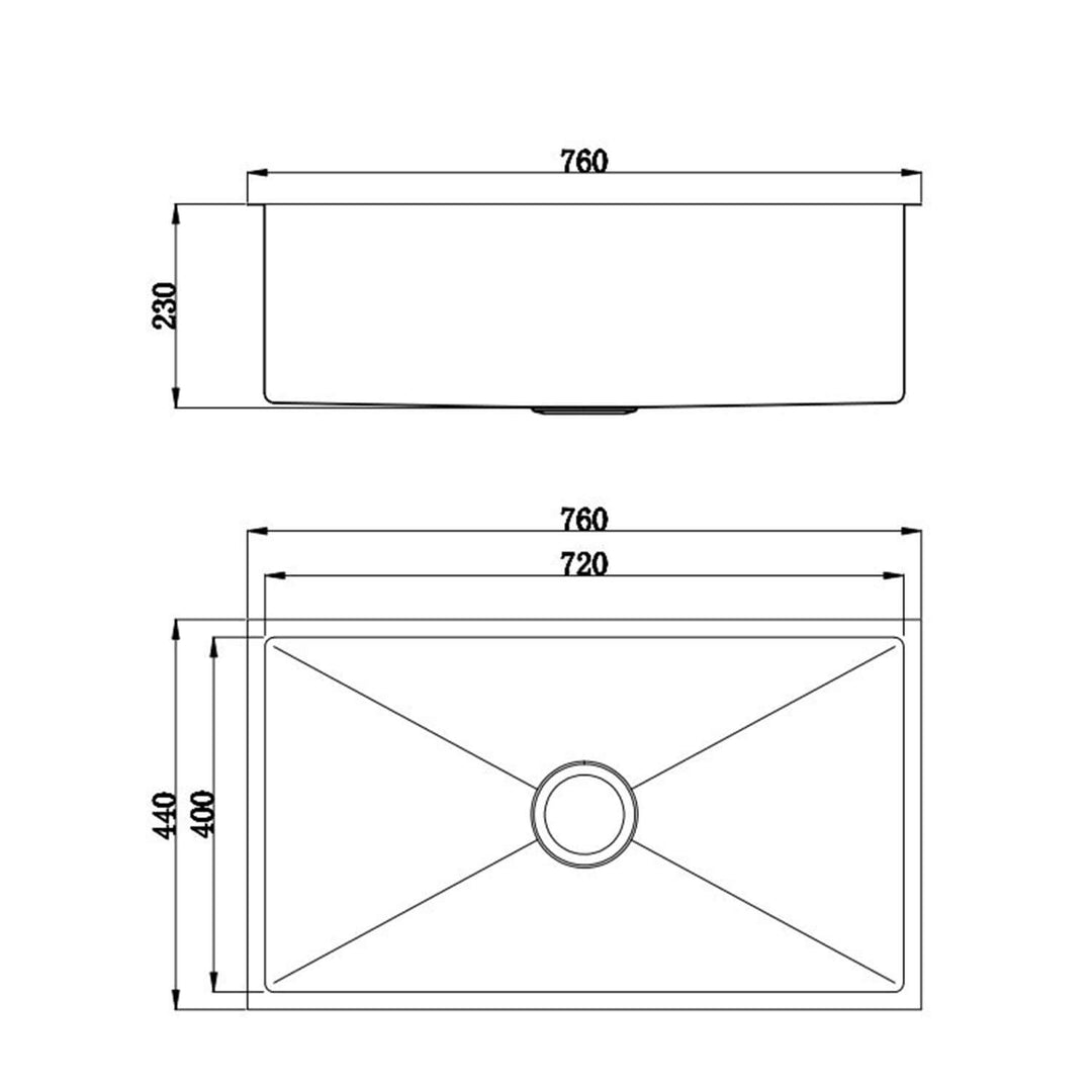 Roma Single Bowl Stainless Steel Sink 230mm Deep