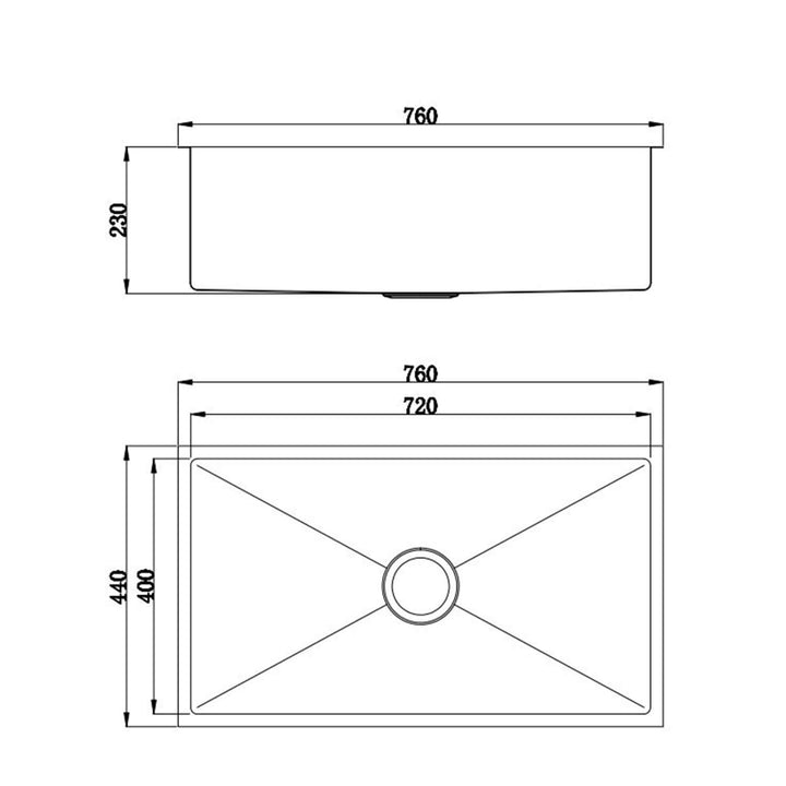 Roma Single Bowl Stainless Steel Sink 230mm Deep