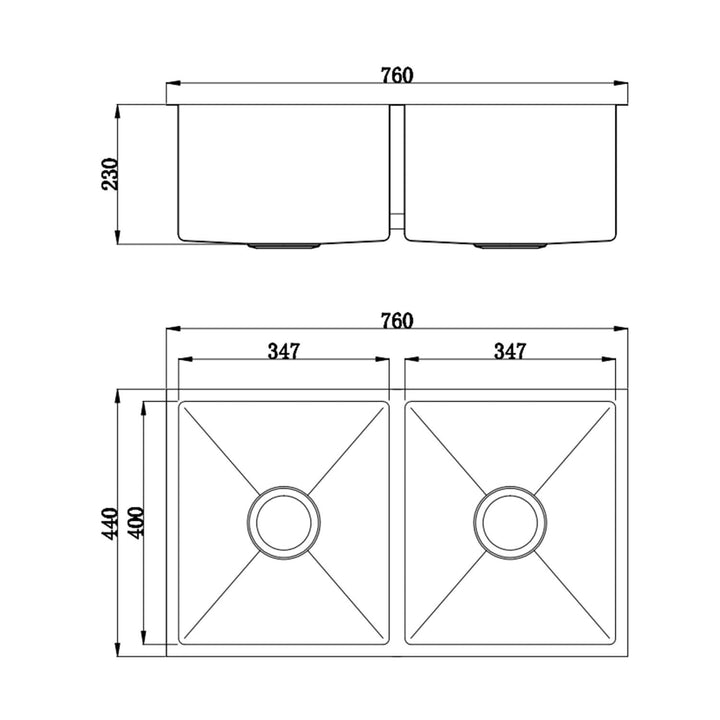 Roma Double Stainless Steel Sink 760x440x230mm