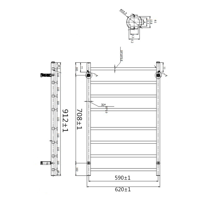 CLASSIC Square 8 Bar Electric Towel Warmer Rack