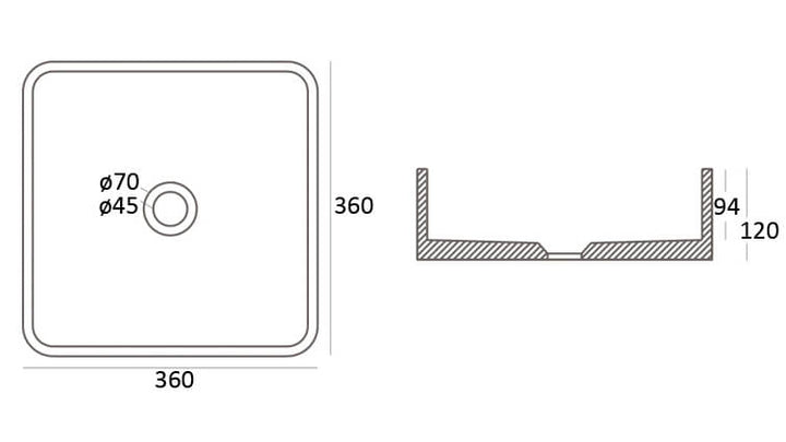 Zale Square Concrete Basin 360mm