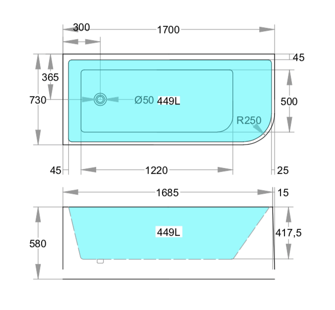 Stanford Corner Bathtub 1500-1700mm