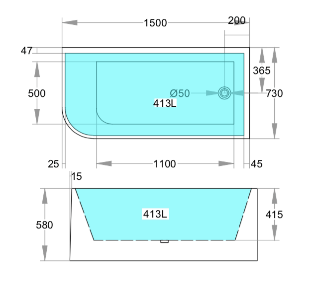 Stanford Corner Bathtub 1500-1700mm