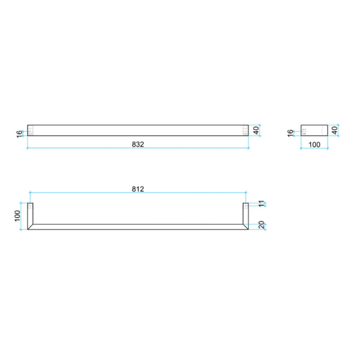 Thermorail Single 12V Square Heated Towel Rail 600/800mm