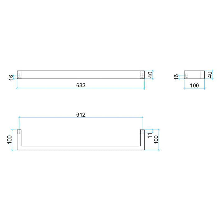 Thermorail Single 12V Square Heated Towel Rail 600/800mm