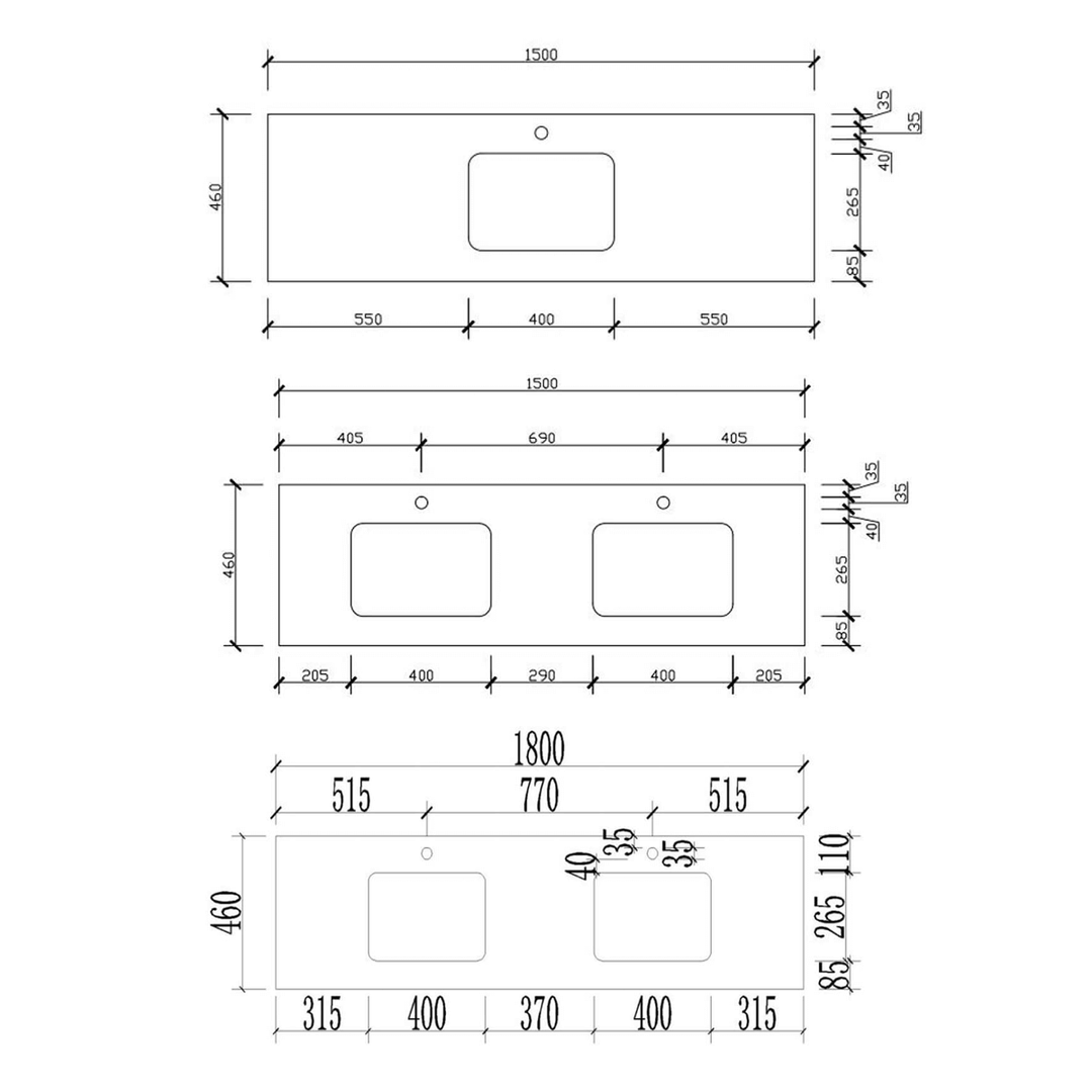 Vanity Stone Benchtop with Undermount Basin (600-1800mm)