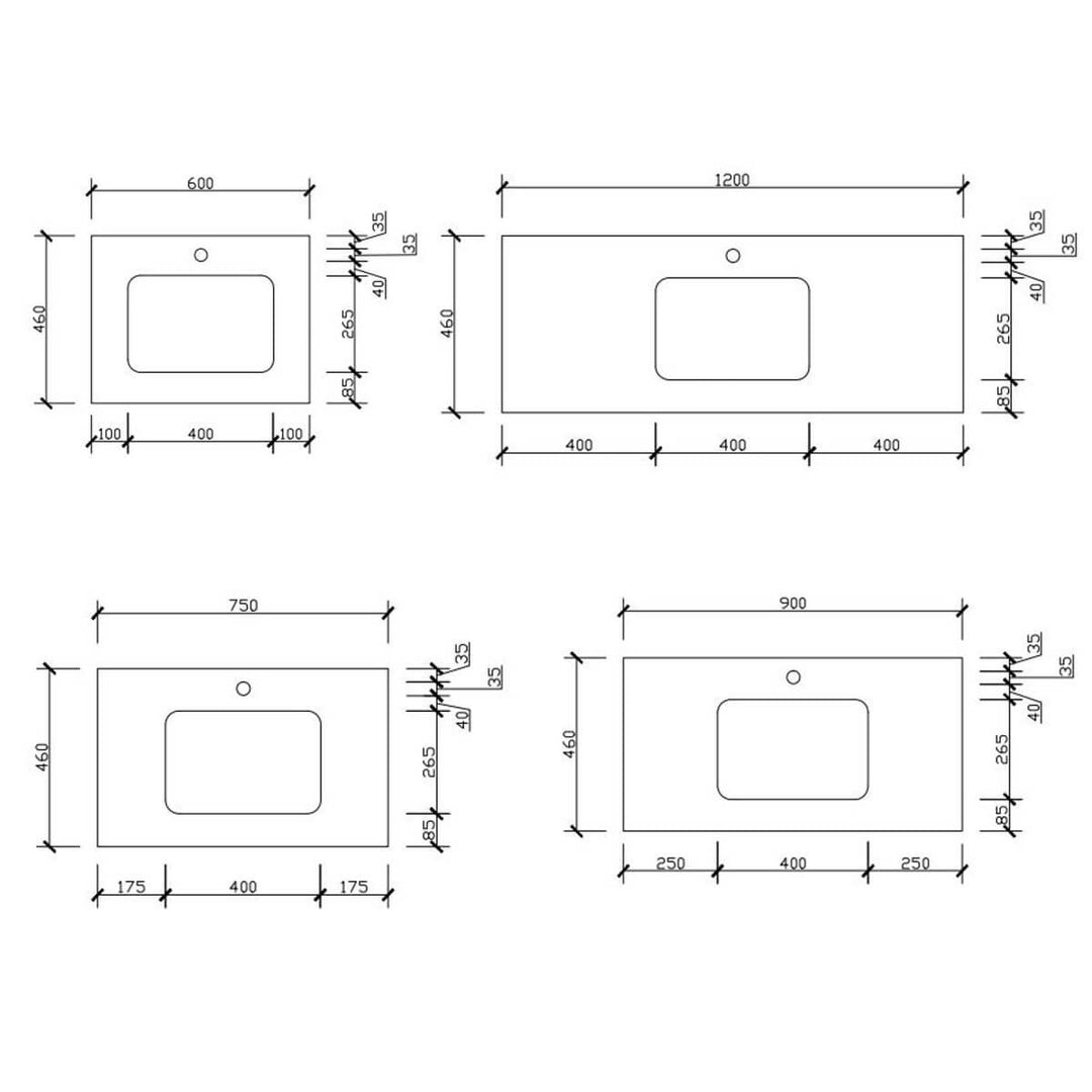 Vanity Stone Benchtop with Undermount Basin (600-1800mm)