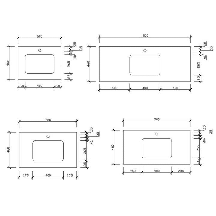 Vanity Stone Benchtop with Undermount Basin (600-1800mm)