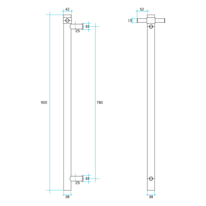 Thermorail Single Vertical 12V Heated Towel Rail 900mm