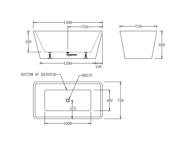 Turin Rectangular Freestanding Bathtub 1500-1700mm