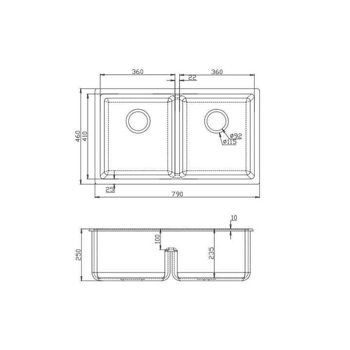 Venus Granite Double Bowl Sink 790x460x250mm