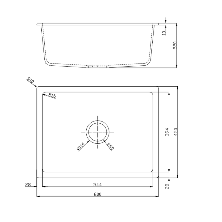 Venus Granite Single Bowl Sink 600x450x200mm