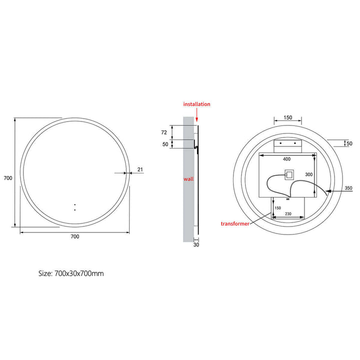 Windsor Circle Framed Backlit LED Mirror 700-900mm