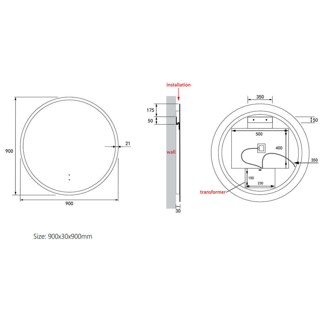 Windsor Circle Framed Backlit LED Mirror 700-900mm