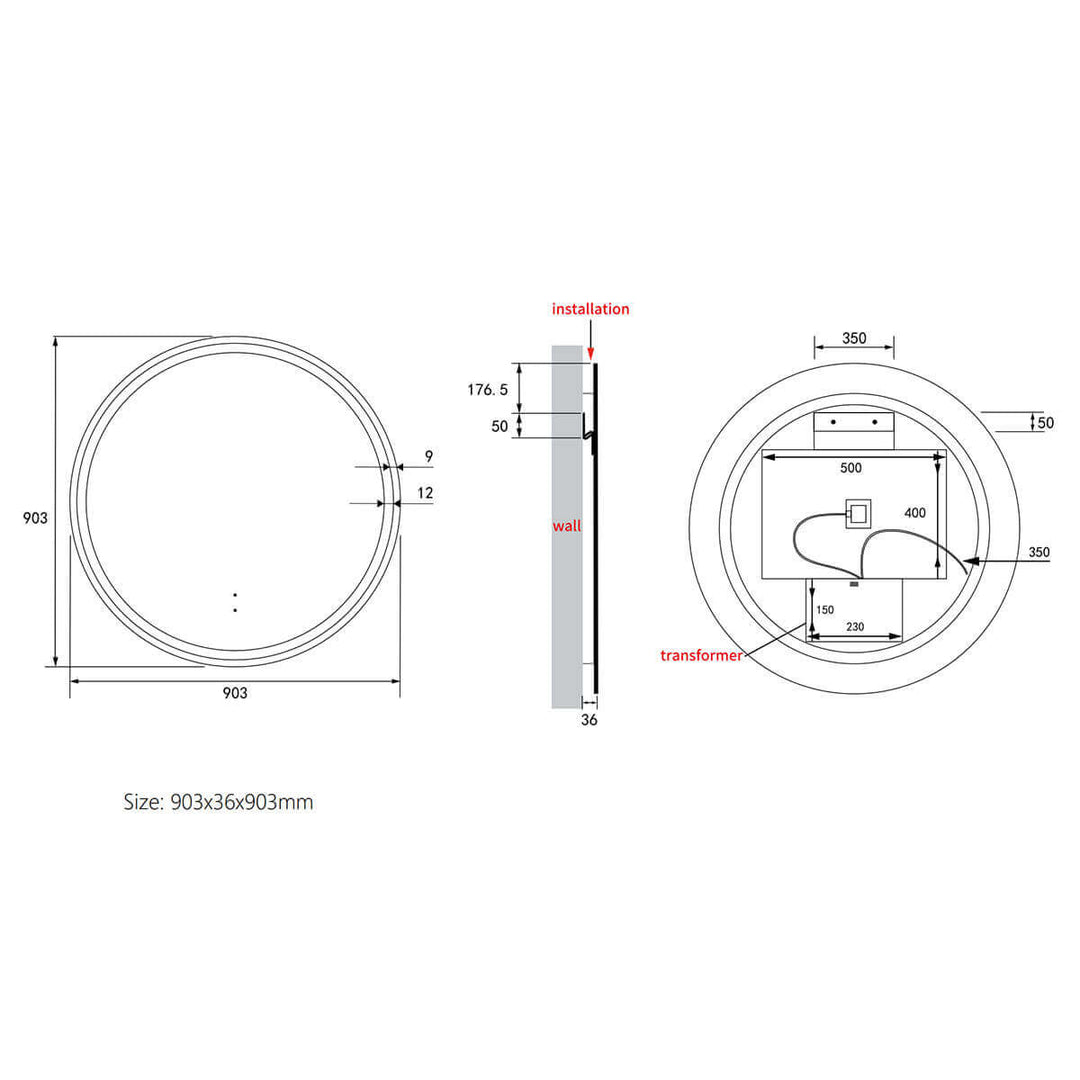 Windsor Circle Framed Backlit LED Mirror 700-900mm